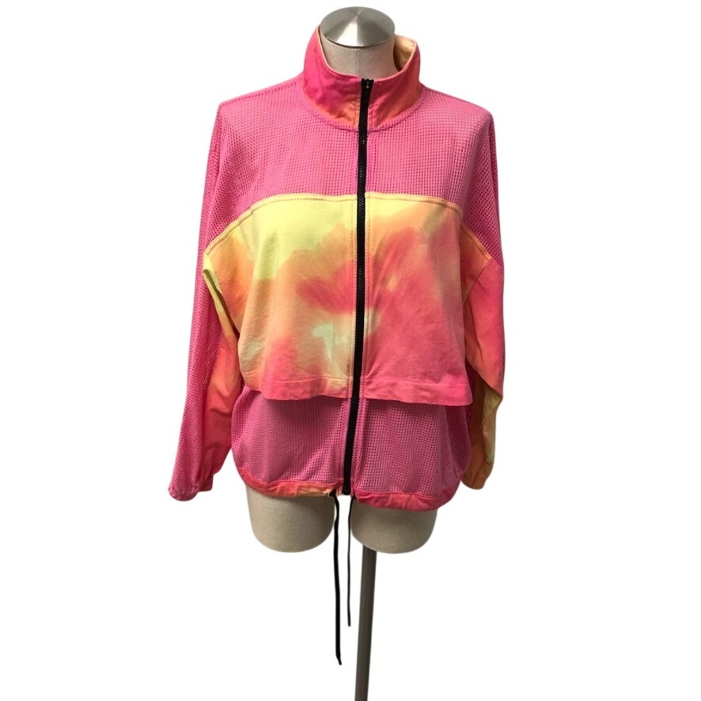 Nike Track Jacket Womens Large Pink Tie Dye Mesh Full Zip Retro 90s Streetwear